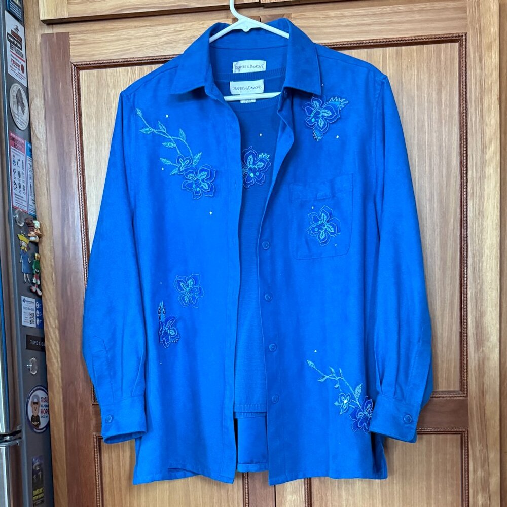 Draper's & Damon's Royal Blue Sweater Set with Appliqué and Rhinestone Accents